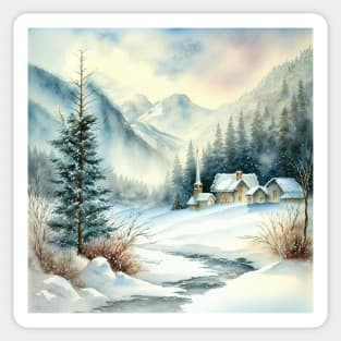 Chritsmas Snow Winter Watercolor Landscapes series 10 Sticker